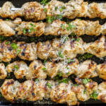 Garlic Parmesan Chicken Skewers with herbs and parmesan.