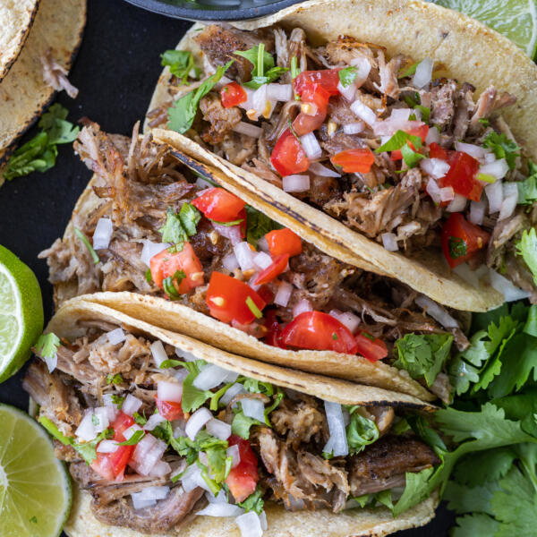Pork Tacos with pico and other herbs.