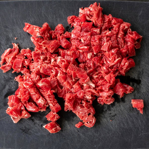 Sliced up beef into tiny pieces.