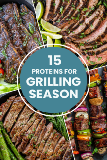 A collage of meals for grilling.