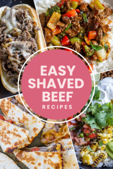 A collage of meals of shaved beef.