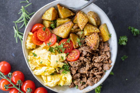 Make-Ahead Breakfast Bowls with a fork.