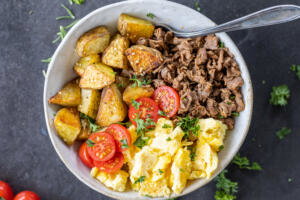 Make-Ahead Breakfast Bowls with toppings.