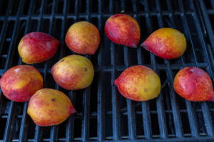Peaches are grilling.
