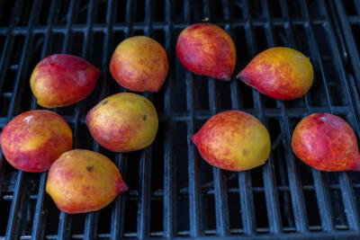 Peaches are grilling.