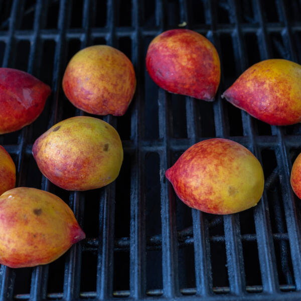 Peaches are grilling.