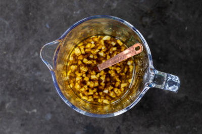 Garlic, salt, pepper, soy sauce and oil.