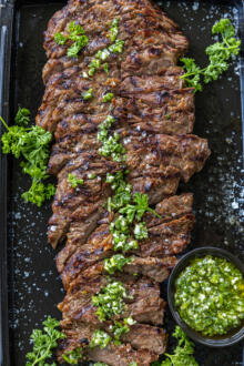 Skirt Steak on a serving tray.