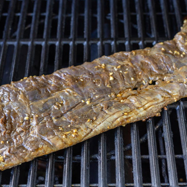 Skirt Steak on a grill.