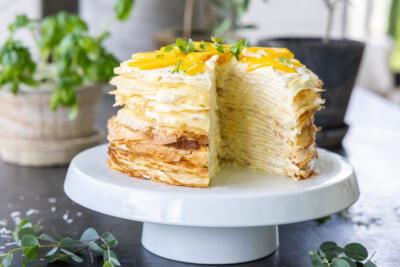 Sliced Mango Crepe Cake.