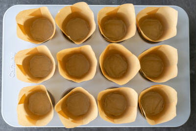 Muffin pan with liners.