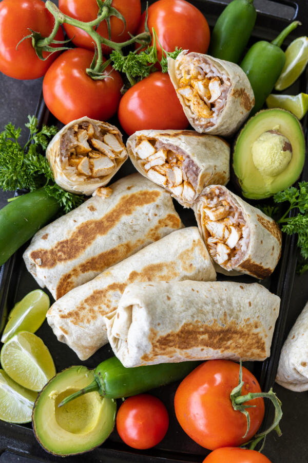 Chicken Burritos on a serving pan.