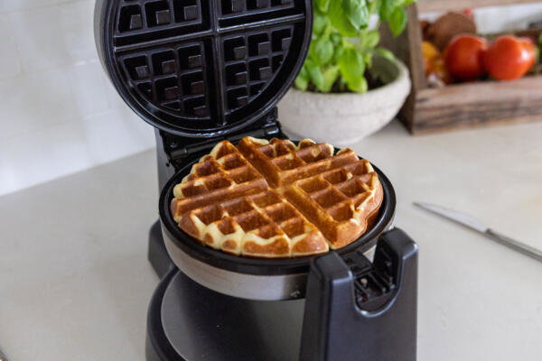 Cottage Cheese Waffle in a waffle maker.