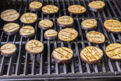 Eggplant on a grill.