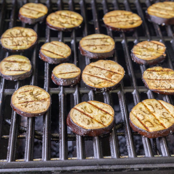 Eggplant on a grill.