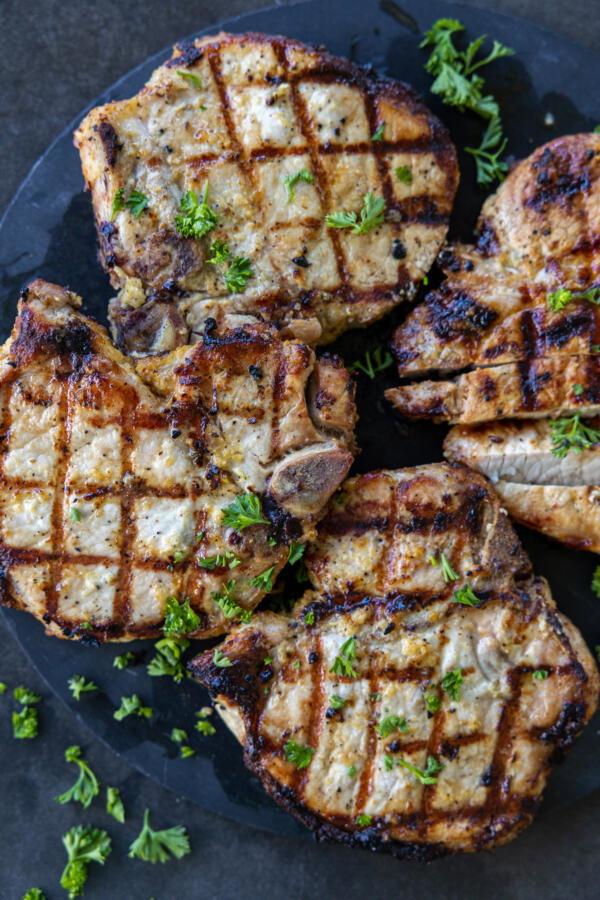 Pork Loin Chops on a serving tray.