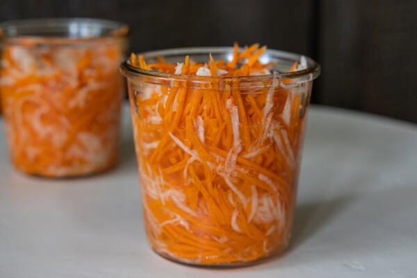 jar with Pickled Daikon Radish and Carrots
