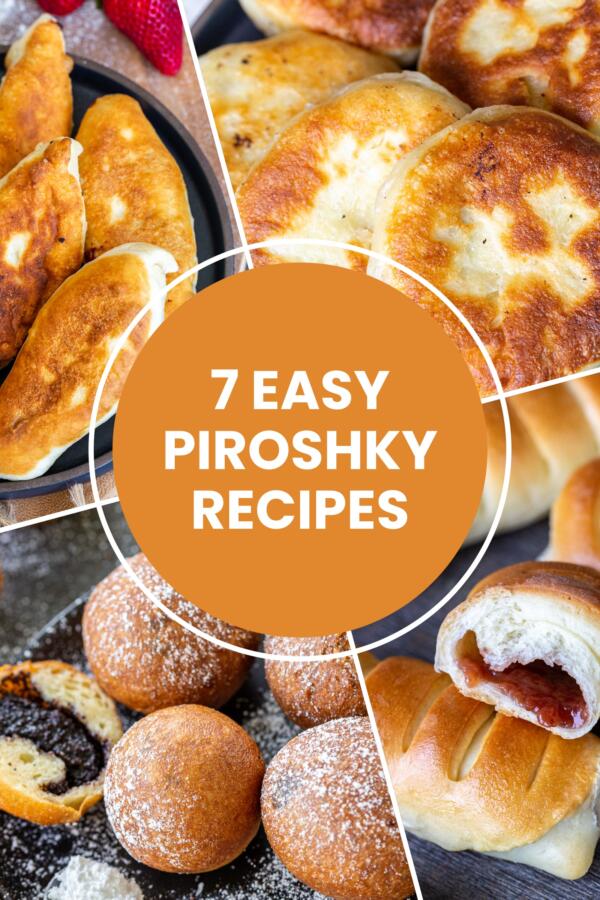 A collage of meals of piroshky.
