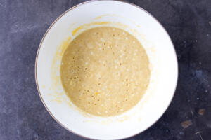 Sourdough Cottage Cheese Pancakes dough in a bowl.
