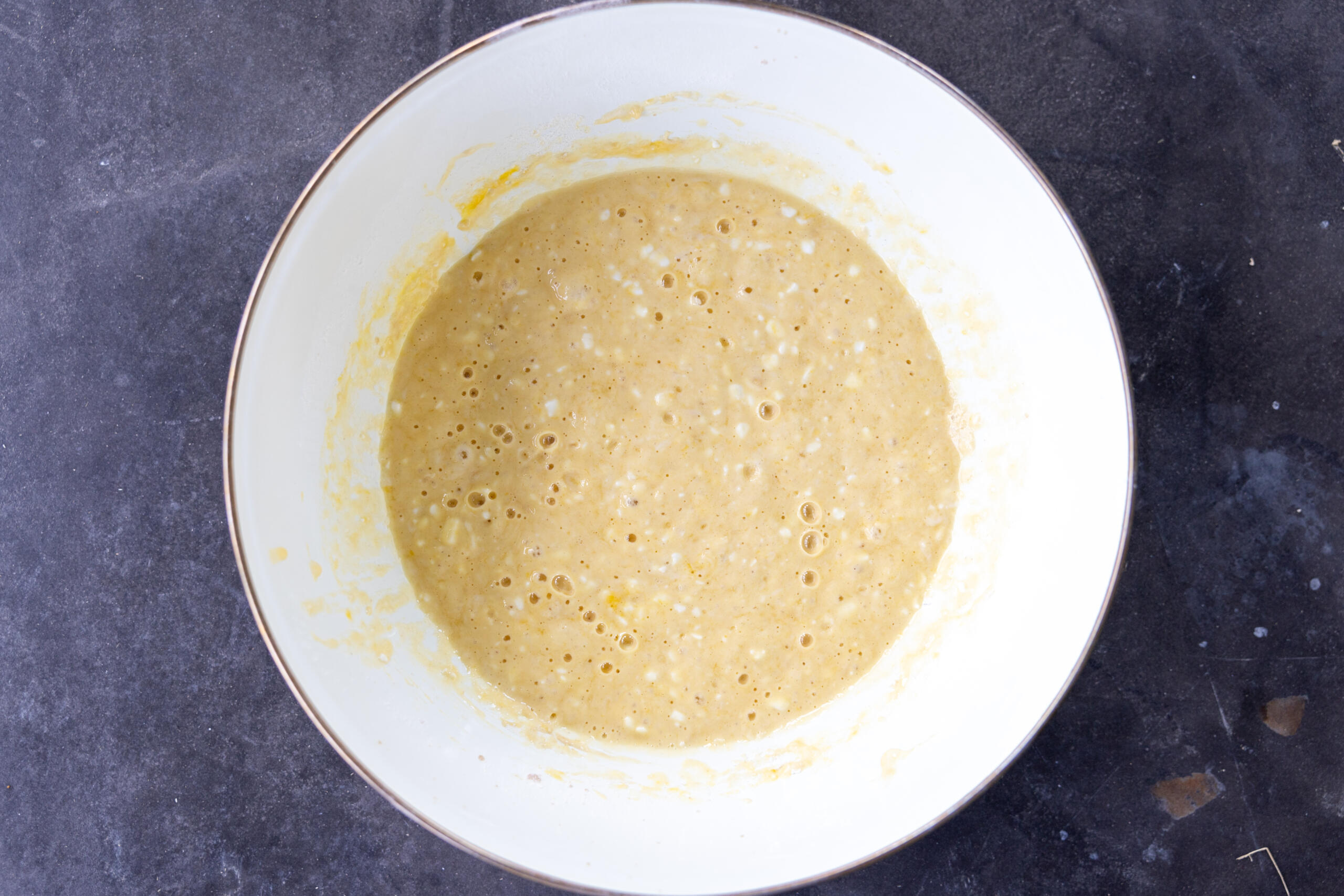 Sourdough Cottage Cheese Pancakes dough in a bowl.