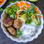 Turkey Meatballs with Vermicelli Bowl with more bowls around.