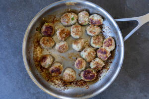 Turkey meatballs in a pan.
