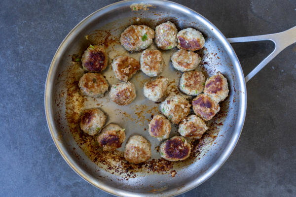 Turkey meatballs in a pan.