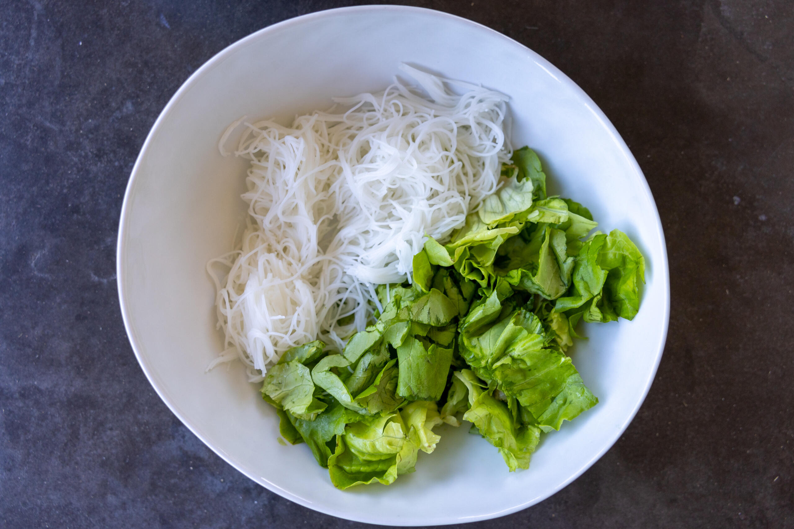 Rice noodles and lettuce.