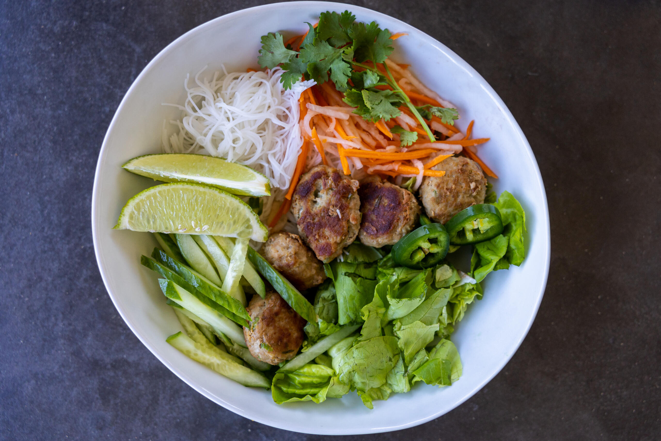 Turkey Meatballs with Vermicelli Bowl.